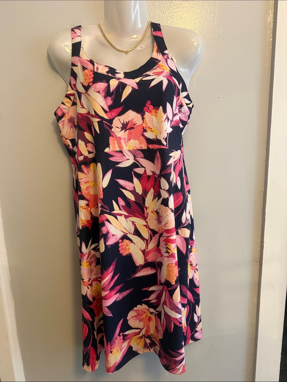 Columbia Navy Floral Tank Mini Dress with Pink & Cream Accents